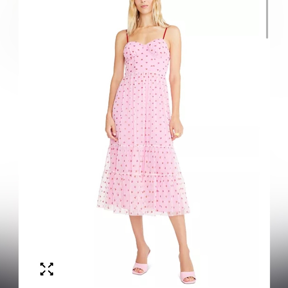 Betsey Johnson Foil-Printed Tiered Sweetheart Dress Viral Pink Heart Dress